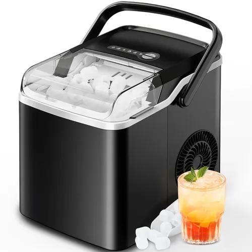 Miniatura 18 de Silonn Nugget Máquinas de Hielo para Encimera, Temporizador Máquina de Hielo de Guijarros con Hielo Suave Masticable, Máquina de Hielo de 44 libras