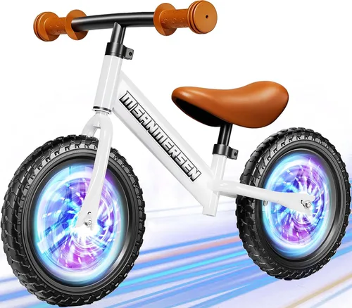 Colorful Lighting - Bicicleta de equilibrio sin pedal de 12 pulgadas, para niños de 24 meses a 5 años de edad, bicicleta ligera de equilibrio Blanco