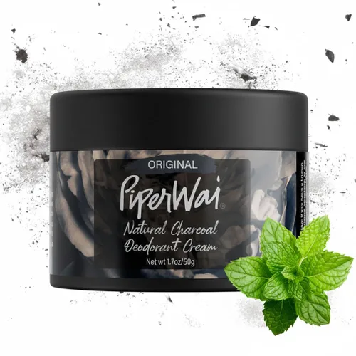 Crema de desodorante natural PiperWai con carbón activado | Protección contra el sudor de 24 horas, vegano, desodorante libre de aluminio para Tarro