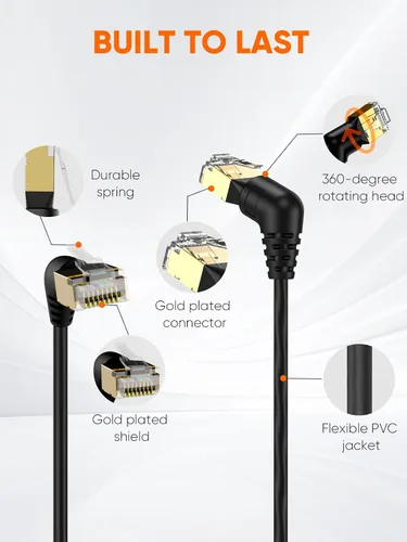 Miniatura 2 de CableCreation Cable Ethernet de ángulo recto CAT8, cable de red LAN CAT8 de rotación de 360° con conector blindado RJ45, cable de conexión de 40