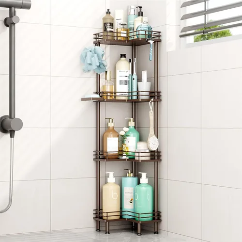 Miniatura 12 de HapiRm Organizador de ducha esquinero de pie, organizador de ducha de 2 niveles con soporte para jabón, organizador de pie de baño a prueba de óxido