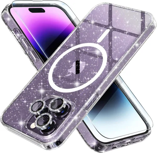Miniatura 13 de Choiche Funda magnética para iPhone 15 Pro Max, funda transparente con purpurina brillante para mujer