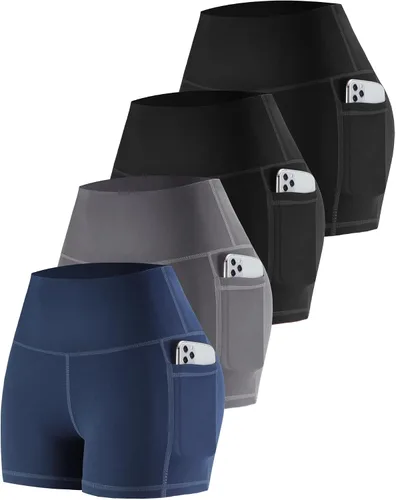 Miniatura 45 de CHRLEISURE - Pantalones cortos de ciclismo para mujer con bolsillos de licra, cintura alta, con control de abdomen para entrenamiento, yoga