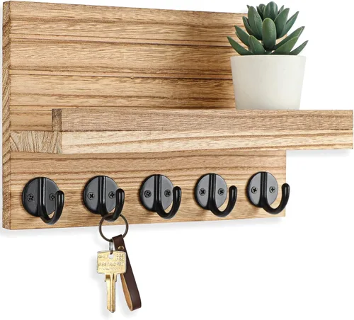 Miniatura 8 de Lwenki - Soporte de llaves para pared, llavero decorativo y soporte para correo con estante, tiene ganchos grandes para bolsos, abrigos, paraguas