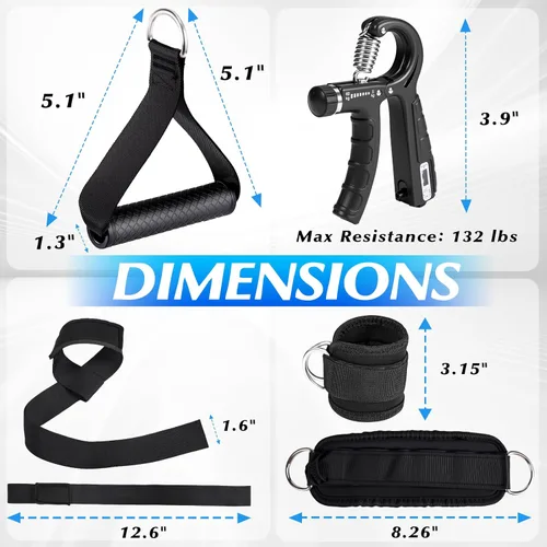Miniatura 6 de Conjunto de accesorios para máquina de cable 10 en 1 para gimnasio - Incluye cuerda para tríceps, barra en V, barra recta, mango en D, correas