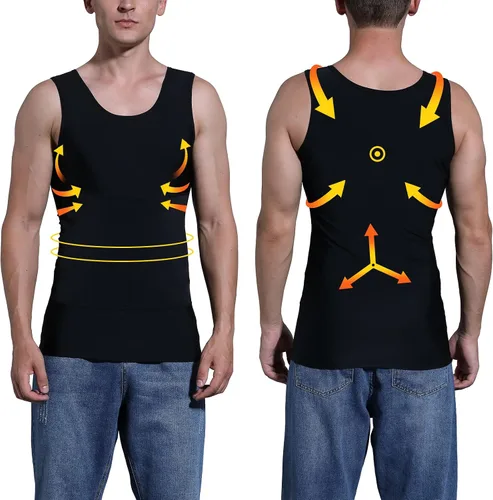 Miniatura 5 de MJHCJH Camiseta de compresión para hombre, chaleco adelgazante, camiseta interior moldeadora de cuerpo, camiseta sin mangas, moldeadora