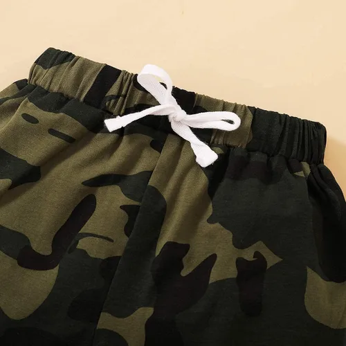 Miniatura 6 de Conjunto de 2 piezas de ropa para bebés y niños pequeños con estampado de letras y pantalones largos de camuflaje