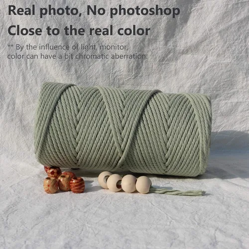 Miniatura 3 de Cuerda de macramé de 1/64 pulgadas (0.157 in), 328.1 ft, cuerda de algodón torcida de 4 hebras color verde salvia, natural, 4 hebras, para macramé