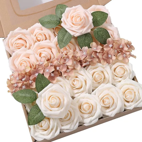 Miniatura 25 de YYHUAWU Flores Artificiales Juego de Caja Combinada Color Degradado Flor Hoja con Tallos para Ramos de Boda DIY Centros de Mesa Baby Shower Fiesta