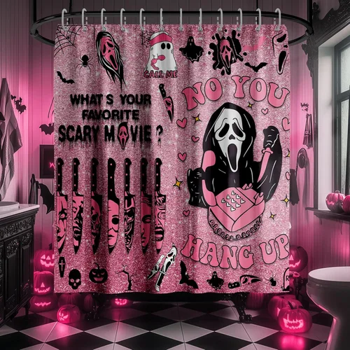 KAIRA Cortina de ducha de Halloween, 72 x 72 pulgadas con ganchos, decoración de baño con cara espeluznante y aterradora, divertida cortina de tela