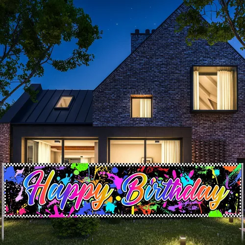 Cartel de neón para decoración de cumpleaños que brilla en la oscuridad, fondo colorido de grafiti, suministros para fiesta, telón de fondo de