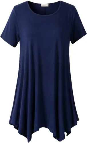 LARACE Camisas de manga corta para mujer, tallas grandes, ropa casual de verano, blusas asimétricas tipo túnica