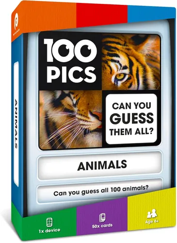 100 PICS Animals - Juego de tarjetas didácticas de viaje, adivina 100 animales, estuche revela-tarjetas, para adultos y niños a partir de 6 años,