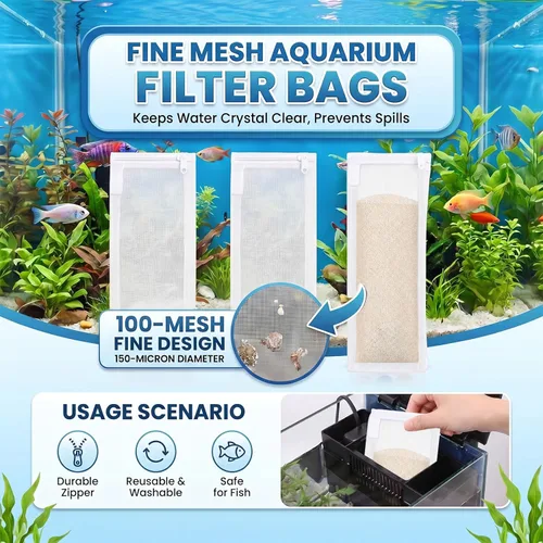 Miniatura 3 de Geiserailie 4 Pcs Aquarium Filter Media Bags 150 Micrometer Fine Filter Bags Mesh Reusable with Zipper for Activated Carbon Resins (3.1 x 7.9 Inch)