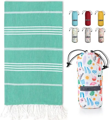 Miniatura 42 de BAY LAUREL Toalla de playa turca con bolsa de viaje, 39 x 71 pulgadas, de secado rápido, sin arena, ligera, grande, toallas de gran