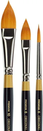 Miniatura 2 de KINGART Premium Original Gold Juego de 3 pinceles florales, pelo sintético dorado Taklon para acrílico, acuarela y aceite, mango corto, 9930-6, 10
