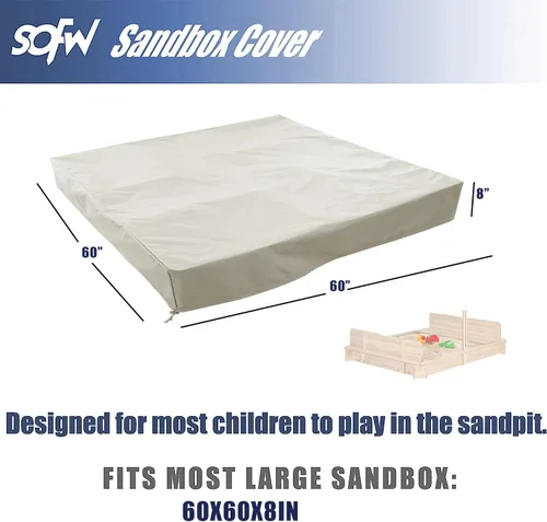 Miniatura 2 de Cubierta para caja de arena, cubierta impermeable y protección solar, 420D resistente funda protectora cuadrada con cordón, caqui, 60 x 60 x 8