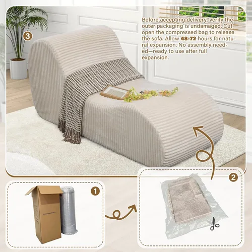 Miniatura 5 de Rattan Star Sofá de pana para interiores, sin hueso, de gran tamaño, esponja suave de alta densidad, color caqui