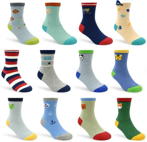 Calcetines SkiBeaut para niño, 12 pares de calcetines antideslizantes para niño, calcetines de algodón con adherencia para niños de 1-3 3-5 5-7