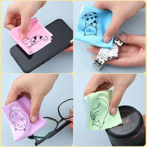 Miniatura 7 de Sinmoe 20 piezas de paño de limpieza de microfibra con diseño de gatito lindo, paño de microfibra de regalo, suave y multicolor, limpiador de gafas