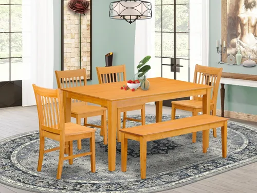 Miniatura 2 de East West Furniture CANO6-OAK-W - Juego de muebles de comedor de 6 piezas contiene una mesa de cocina rectangular y 4 sillas de comedor con un