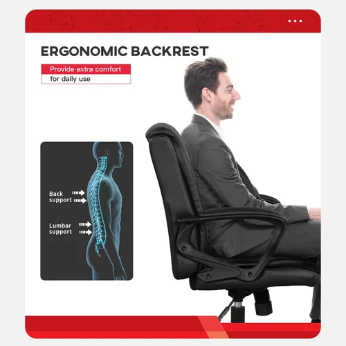 Miniatura 4 de Silla de oficina en casa, silla ergonómica de escritorio de piel sintética, silla ejecutiva giratoria con respaldo medio, silla de computadora