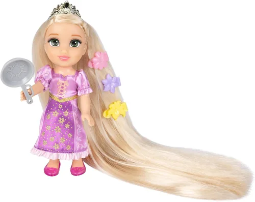 Miniatura 3 de Disney Princess Rapunzel Doll Muñeca Rapunzel de pelo largo Petite con Pascal, en moda de vestir púrpura y blanco