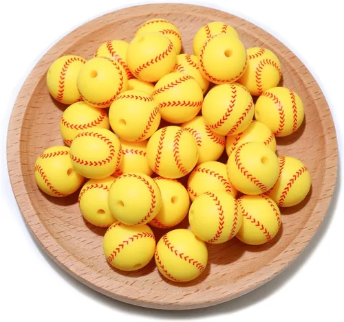 Miniatura 6 de 36 cuentas de silicona para fabricación de llaveros de 0.47 pulgadas y 0.59 pulgadas a granel de béisbol, baloncesto, fútbol, deporte, focal