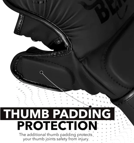 Miniatura 8 de BEAST RAGE Guantes MMA para Hombres Mujeres, Muñequeras Ajustables de Palma Abierta para Artes Marciales Grappling Sparring para Muay Thai Lucha