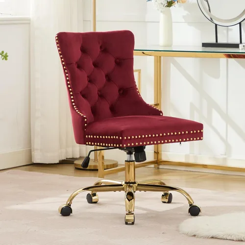 Miniatura 15 de Silla de escritorio, moderna silla de oficina en casa tapizada de terciopelo, sillas de escritorio giratorias de 360° sin brazos, sillas ergonómicas