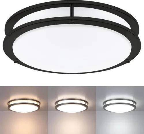Miniatura 8 de Paquete de 2 Lámparas de Techo Negras, Lámpara de Techo LED de Montaje al Ras de 10 Pulgadas - Luces LED de Baño y Dormitorio Negro Mate