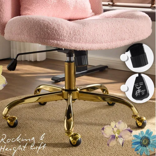 Miniatura 6 de VINGLI Silla de Oficina Ancha con Patas Cruzadas, Silla de Escritorio Ergonómica Buttprint Cómoda con Almohada y Base Dorada, Doble Uso con/sin