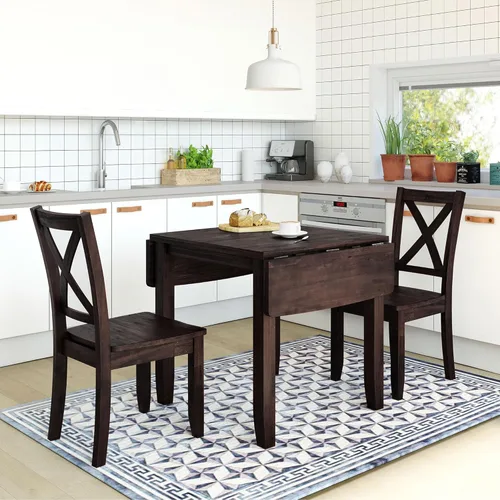 Miniatura 42 de JIVOIT Juego de mesa de comedor de 3 piezas con altura de mostrador, juego de comedor de madera maciza con 2 taburetes tapizados, mesa de comedor