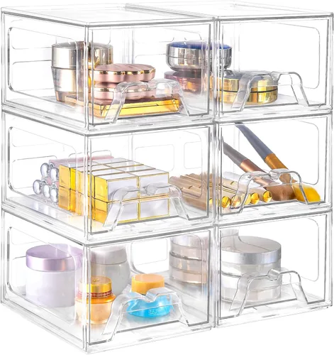 Miniatura 8 de Stebopum Paquete de 4 Cajones de Almacenamiento Apilables Organizador de Acrílico Transparente Organizador de Maquillaje de Baño y Almacenamiento