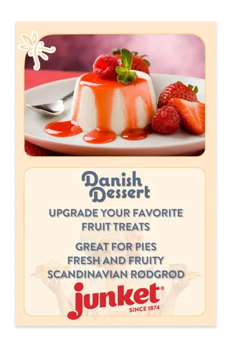 Miniatura 6 de Junket Mezcla de postre danés de frambuesa y fresa, para relleno de tartas, cobertura de tarta de queso, salsas, pudines y glaseados. Añade agua