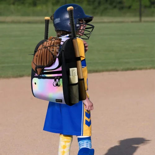 Miniatura 7 de Bolsa de béisbol juvenil con compartimento ventilado para zapatos, bolsa de bate de sóftbol para guantes de bateo, casco, equipo de teeball - Rosado