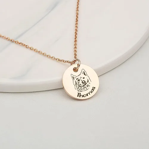 Miniatura 4 de Anavia Collar personalizado de retrato de mascota, regalo de joyería conmemorativa hecho a mano, collar grabado con foto de disco redondo Oro rosa