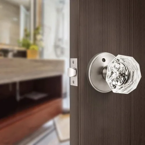 Miniatura 5 de Perillas de puerta de privacidad de níquel satinado, pomo de puerta de vidrio transparente para interiores, pomo de puerta de cristal sin llave