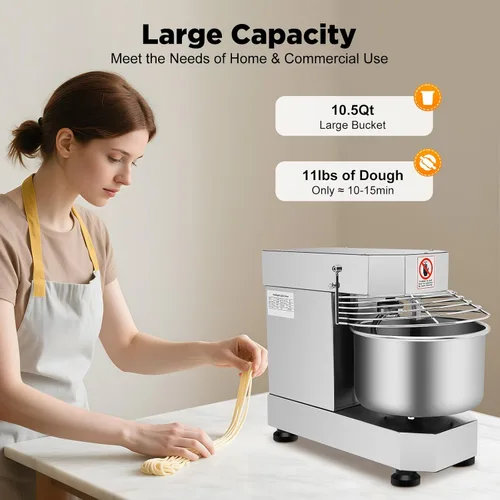 Miniatura 4 de Mezclador de alimentos comercial de 12 cuartos de galón / 10 L con función de temporizador, máquina de amasado de masa eléctrica de 750 W 110 V