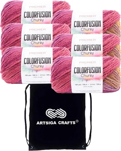Premier Yarns Colorfusion Chunky Autumn Sky 1174-02 - Hilo acrílico grueso y voluminoso #5 (6 madejas, el mismo lote de tinte) para ganchillo y