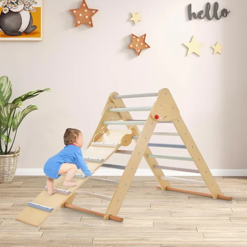Miniatura 2 de OLAKIDS Pikler - Juego de triángulos 3 en 1, juguetes de escalada para niños pequeños, plegable de madera Montessori Gimnasio Jungle para bebés