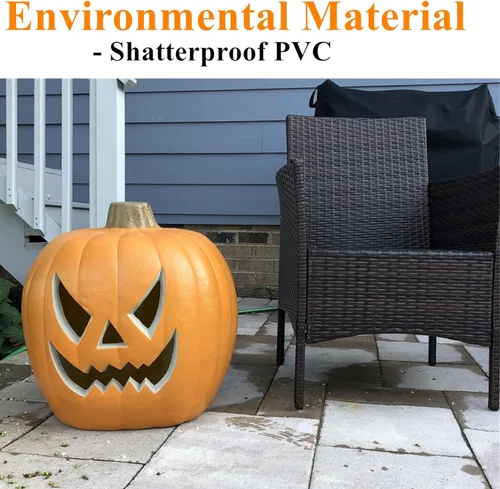 Miniatura 6 de Linterna de calabaza Jack O Lantern de 21 pulgadas con bombillas LED preiluminadas, decoraciones de calabaza de Halloween para interiores
