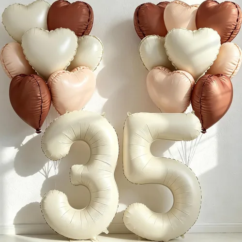 Miniatura 37 de Globos de 40 pulgadas color crema número 10, 17 piezas de globos de helio grandes con globos de corazón neutros crema nude caramelo beige marrón
