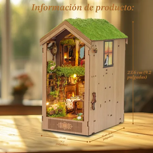 Miniatura 4 de Kits de rincón de libros para adultos, casa de muñecas en miniatura 3D con LED, la casa del árbol secreto de madera, estantería de madera, regalos