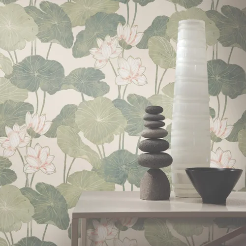 Miniatura 5 de RoomMates Papel tapiz para despegar y pegar con lirio beige y verde, vinilo, 20.5 pulgadas x 16.5 pies