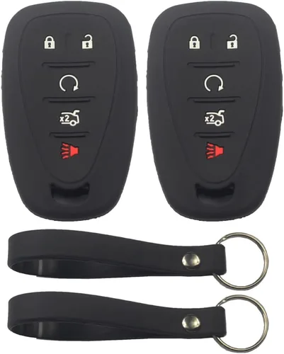 2 fundas de silicona de goma negra con 5 botones para llave inteligente, sin llave, compatible con Chevrolet Chevy Traverse Blazer Trailblazer