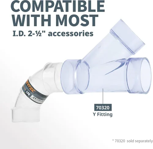 Miniatura 2 de POWERTEC 70336-P2 2-1/2" OD 90 grados Codo - Conector colector de polvo de plástico ABS (transparente), paquete de 2