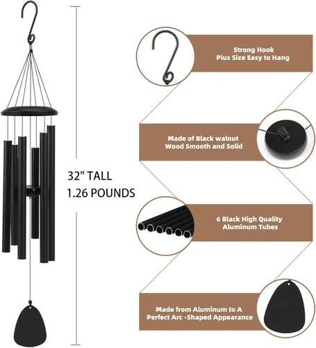 Miniatura 5 de FSVGYY Campanillas de viento para exteriores, decoración grande, tono profundo, tonos melódicos relajantes, campanillas de viento para exteriores