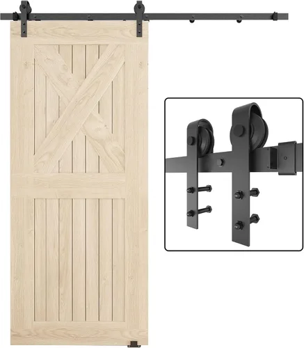 Miniatura 11 de Kit de herrajes para puerta de granero de 5 pies, juego de herrajes modulares resistentes para puertas interiores y exteriores