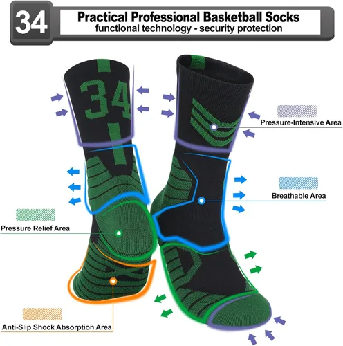 Miniatura 18 de 2 pares de calcetines de baloncesto para hombres y niños, equipo de baloncesto con número de la suerte, calcetines de estrella para niños y adultos